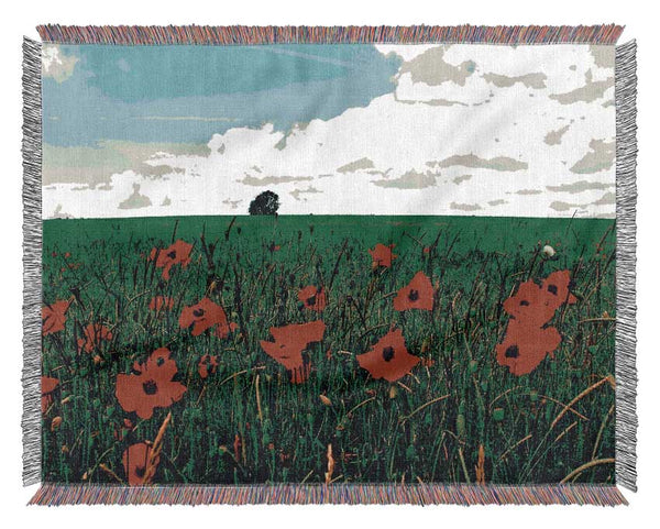 Poppy Fields On A Cloudy Day Woven Blanket