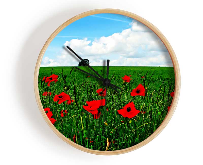 Poppy Fields On A Cloudy Day Clock - Wallart-Direct UK