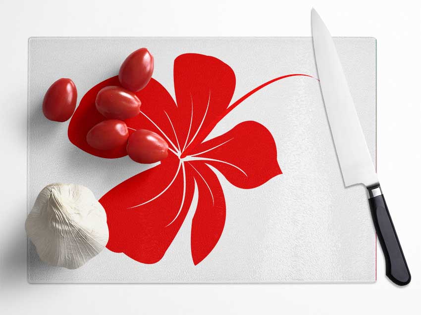 Red Bloom Glass Chopping Board