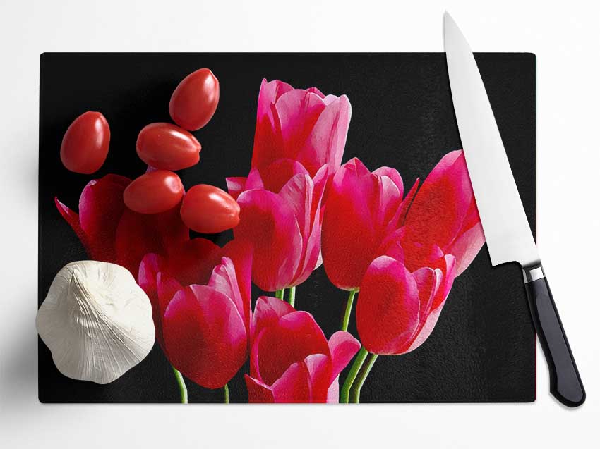 Flower Cerise Tulips Glass Chopping Board