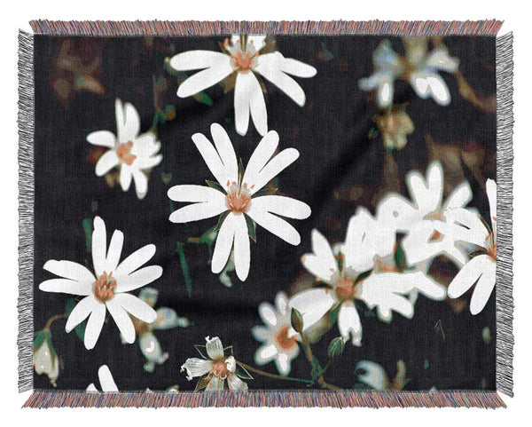 White Garden Daisies Woven Blanket