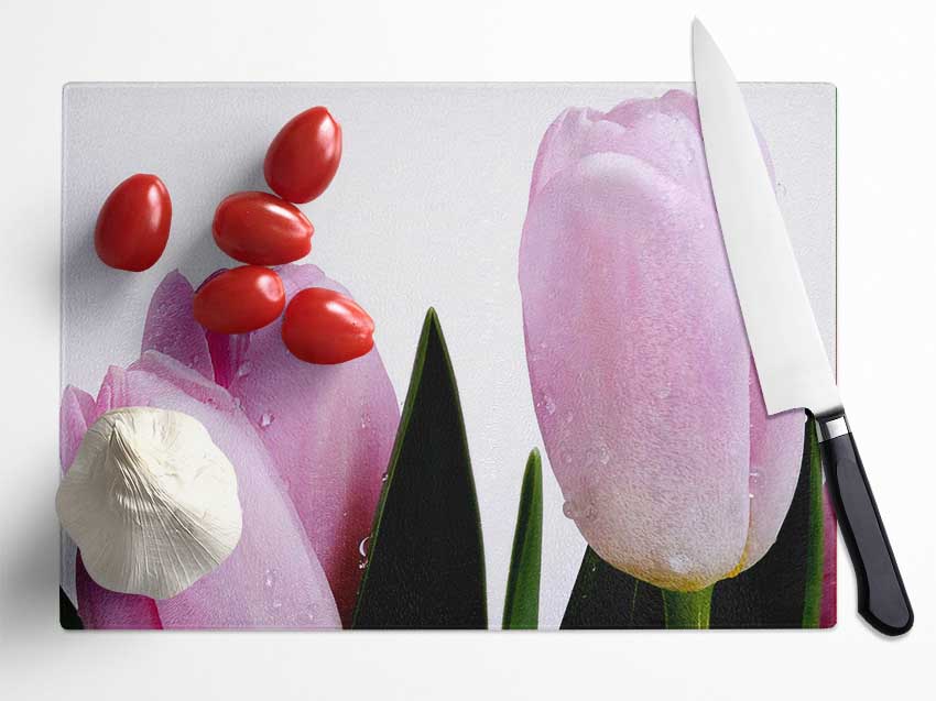 Baby Pink Tulips Glass Chopping Board