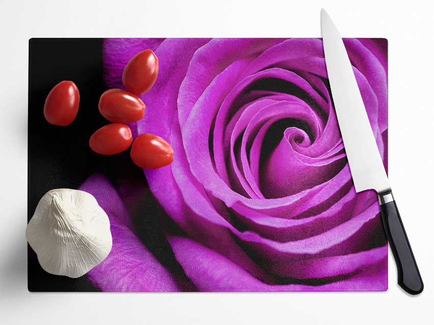 Purple Velvet Rose Glass Chopping Board