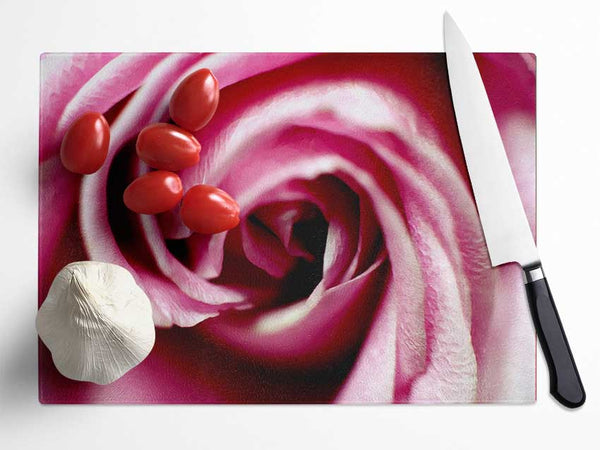 Pink Rose Centre Glass Chopping Board