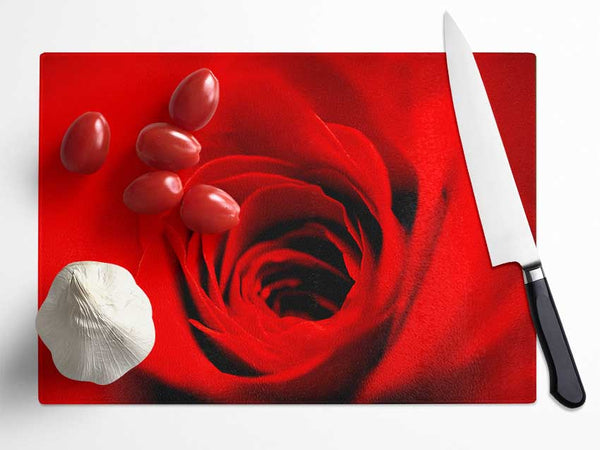 Soft Red Rose Close-Up Glass Chopping Board