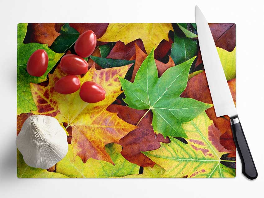 Autumn Leaves Fallen Glass Chopping Board