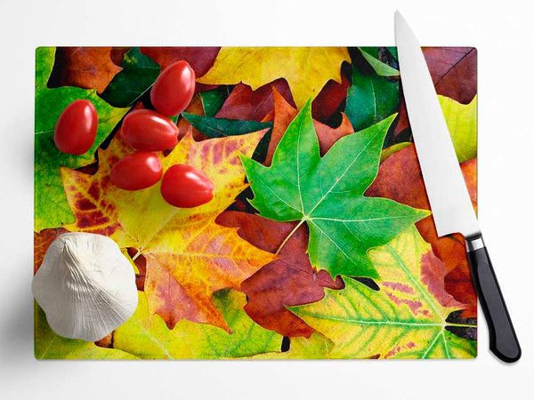 Autumn Leaves Fallen Glass Chopping Board