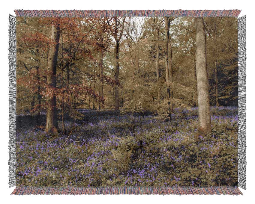 Purple Flowers In The Forest Woven Blanket