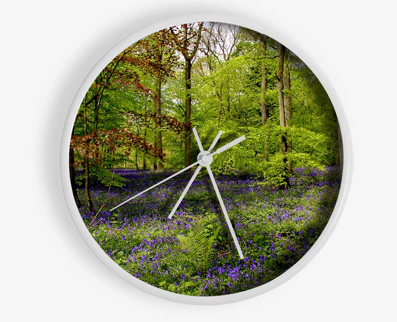 Purple Flowers In The Forest Clock - Wallart-Direct UK