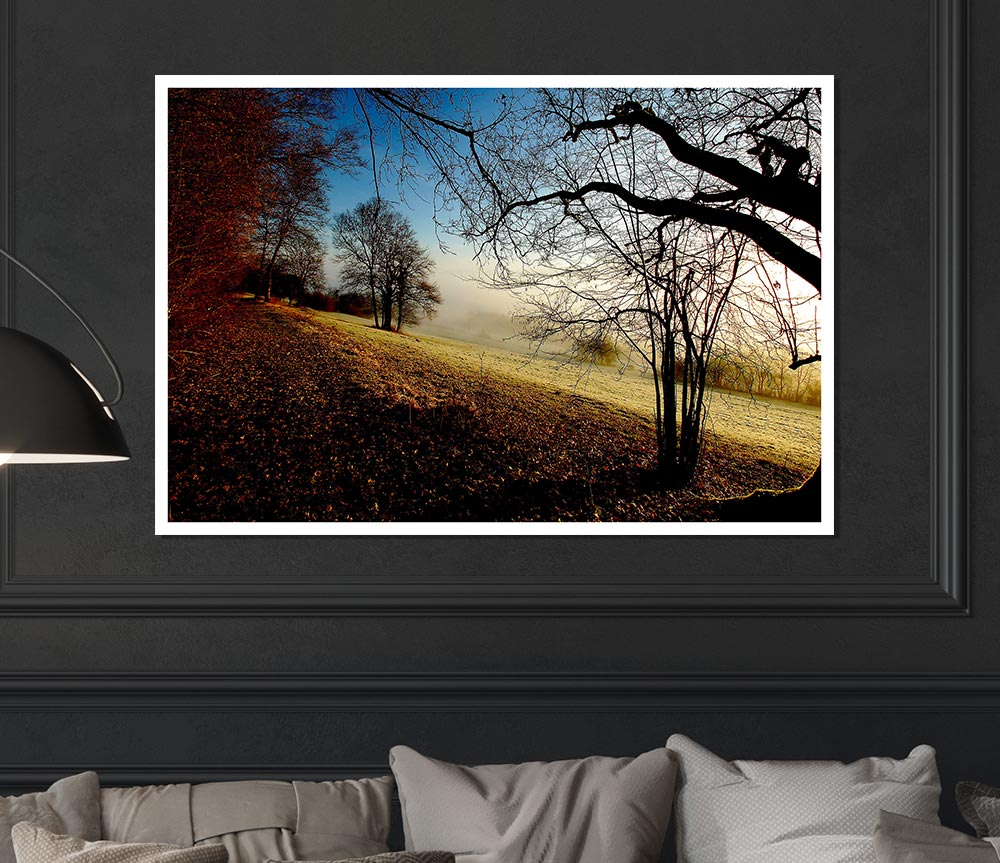 Autumn Foggy Morning Print Poster Wall Art