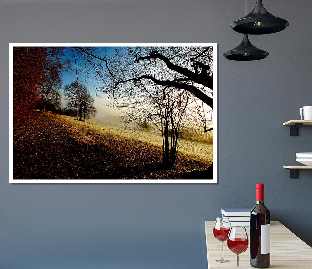 Autumn Foggy Morning Print Poster Wall Art