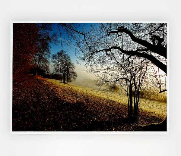 Autumn Foggy Morning Print Poster Wall Art