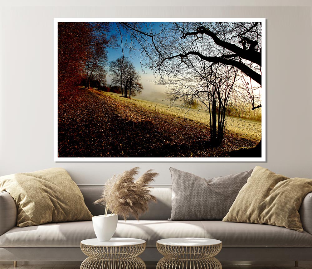 Autumn Foggy Morning Print Poster Wall Art