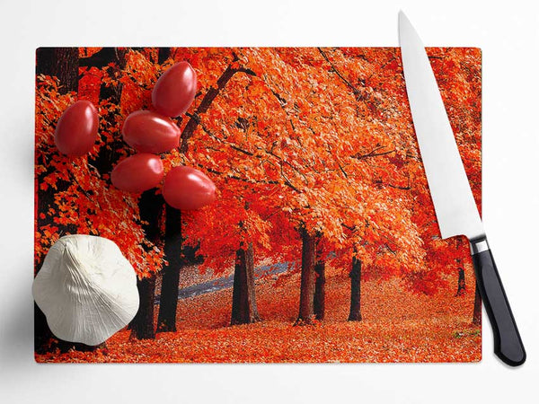 Beautiful Autumn Orange Leaves Glass Chopping Board