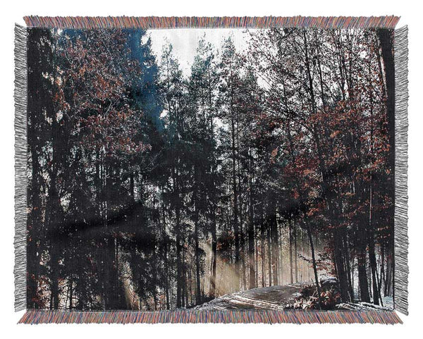 Forest Road In Winter Woven Blanket