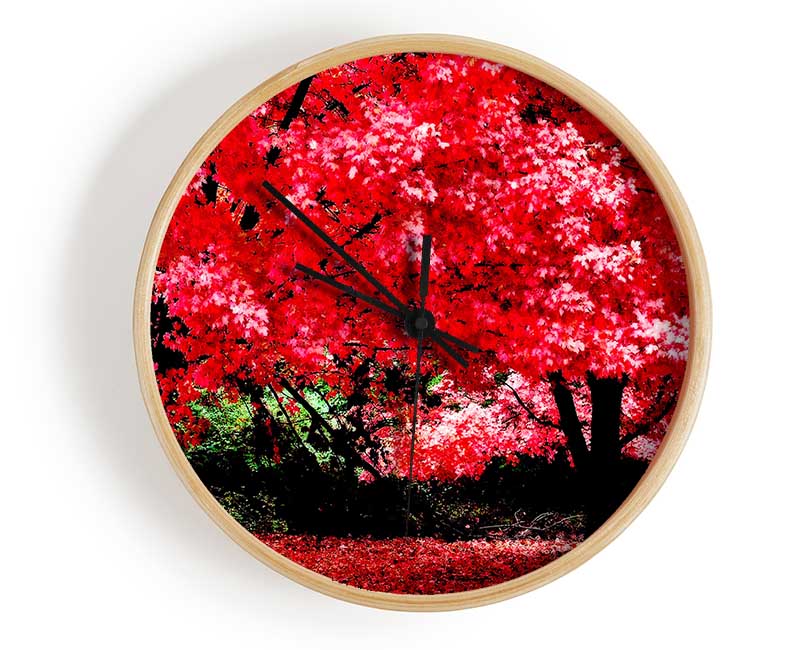 Pink Autumn Leaves Clock - Wallart-Direct UK