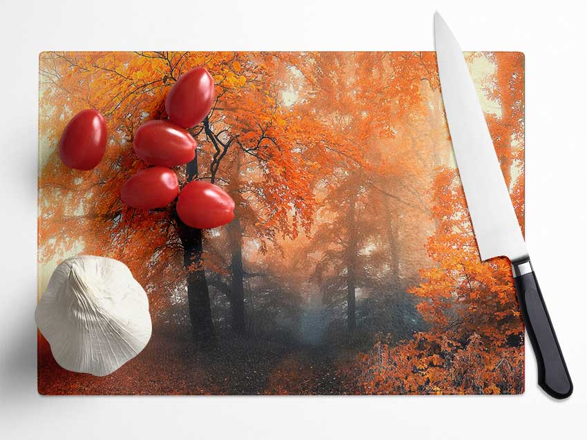 Autumn Orange Mist Glass Chopping Board