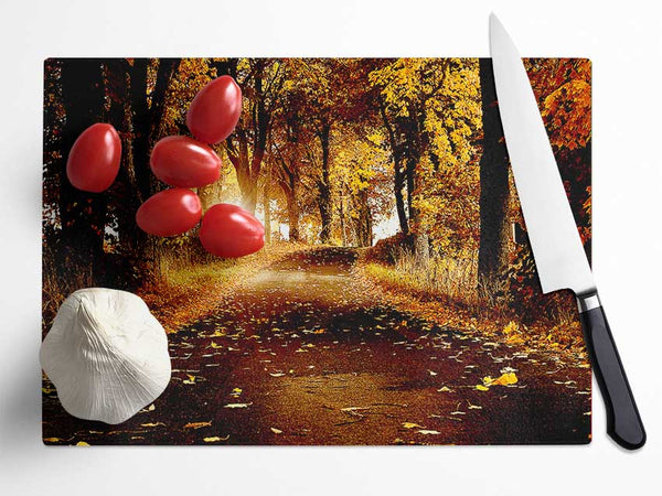 Autumn Golden Leaves Glass Chopping Board