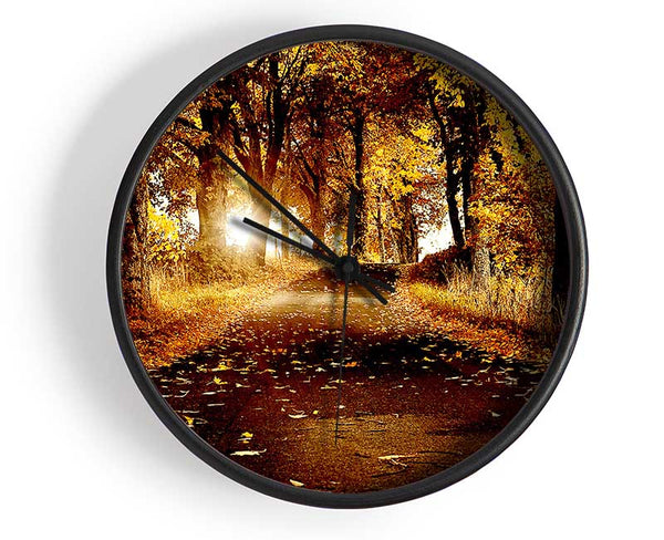 Autumn Golden Leaves Clock - Wallart-Direct UK