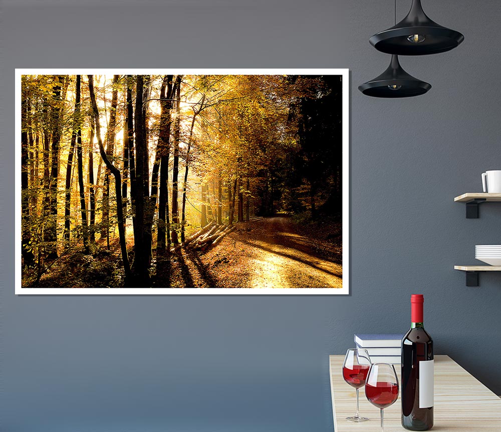 Beautiful Forest Road Autumn Print Poster Wall Art