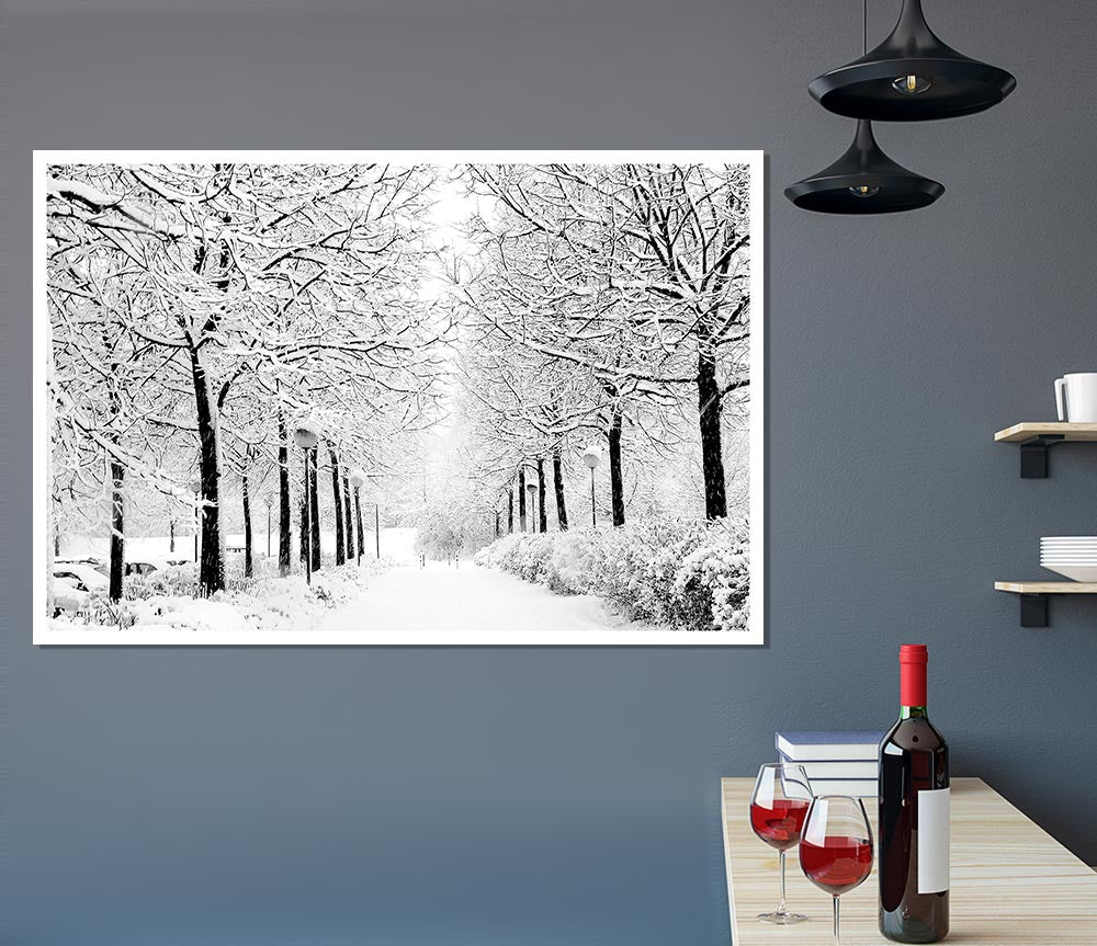 Winter In The Park Black And White Print Poster Wall Art