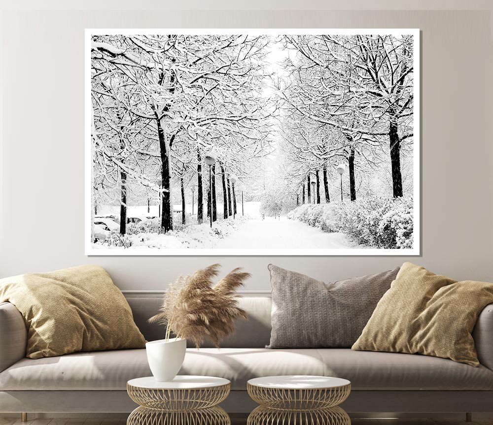 Winter In The Park Black And White Print Poster Wall Art