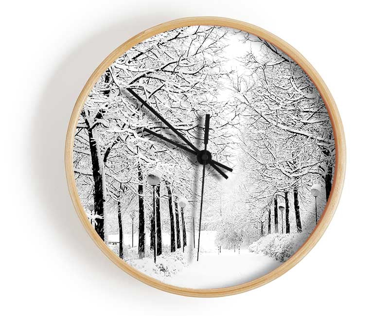 Winter In The Park Black And White Clock - Wallart-Direct UK