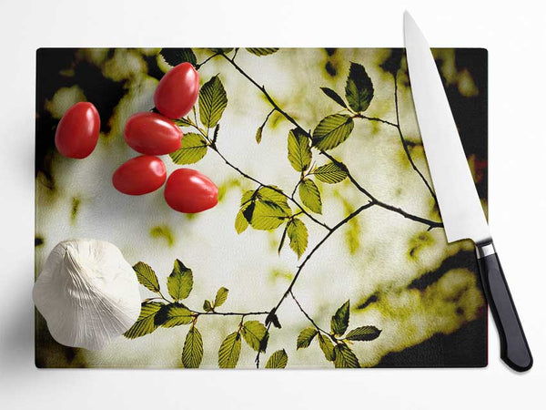 Twigs With Green Leaves Glass Chopping Board