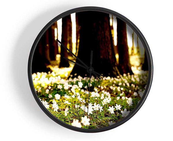 White Forest Flowers Clock - Wallart-Direct UK