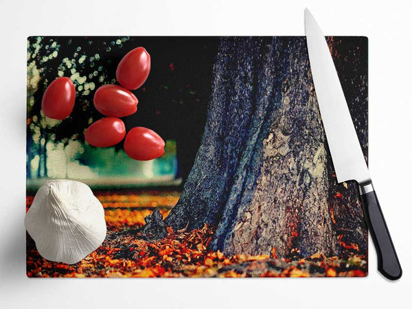 Tree Trunk In Autumn Glass Chopping Board