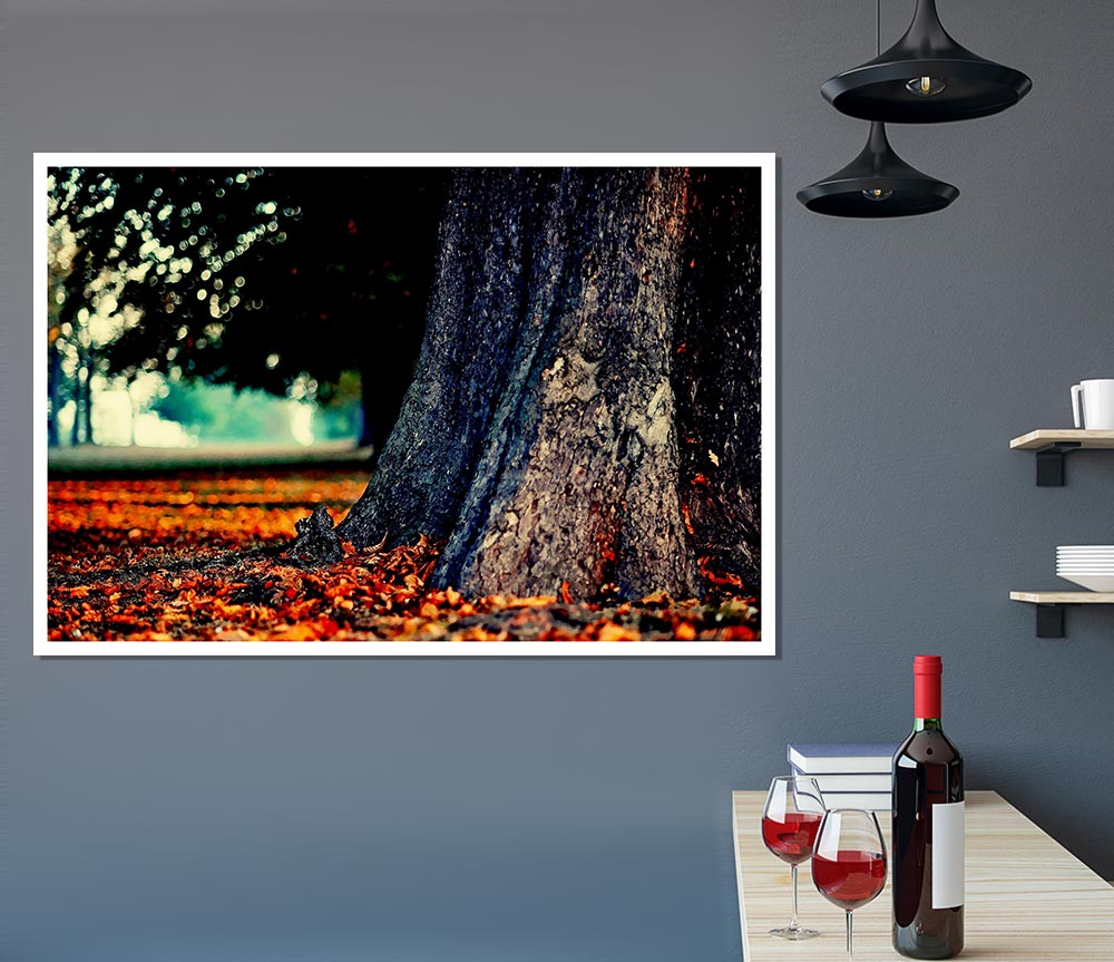 Tree Trunk In Autumn Print Poster Wall Art