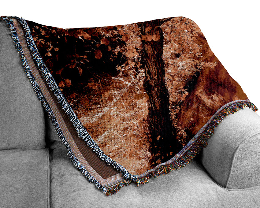 Creek In The Autumn Forest Woven Blanket