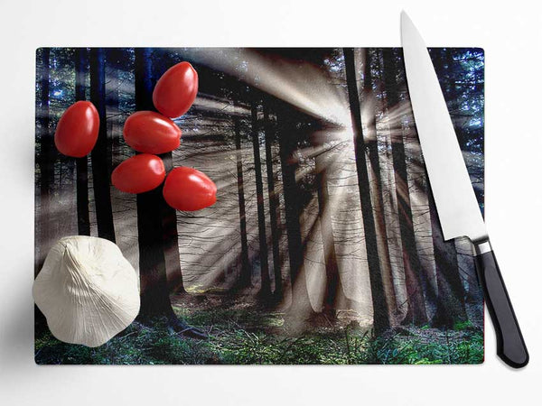 Morning Sun Rays Forest Glass Chopping Board