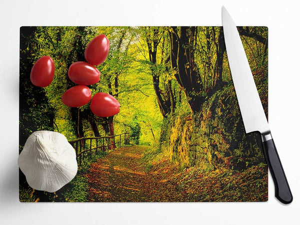 Forest Walking Path Glass Chopping Board