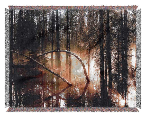 Swamp Forest Morning Mist Woven Blanket