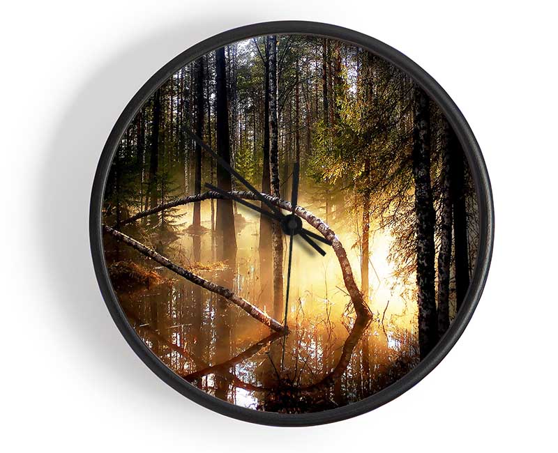 Swamp Forest Morning Mist Clock - Wallart-Direct UK