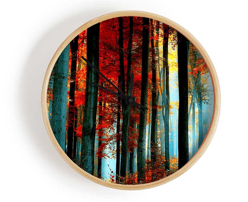 Blue Light Through The Orange Woodland Clock - Wallart-Direct UK