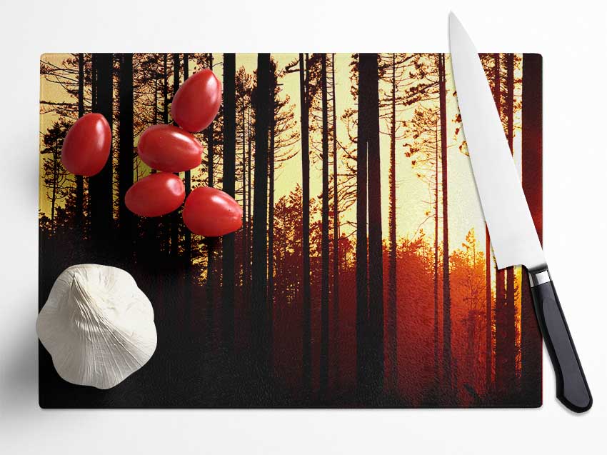 Forest Sunset Glass Chopping Board