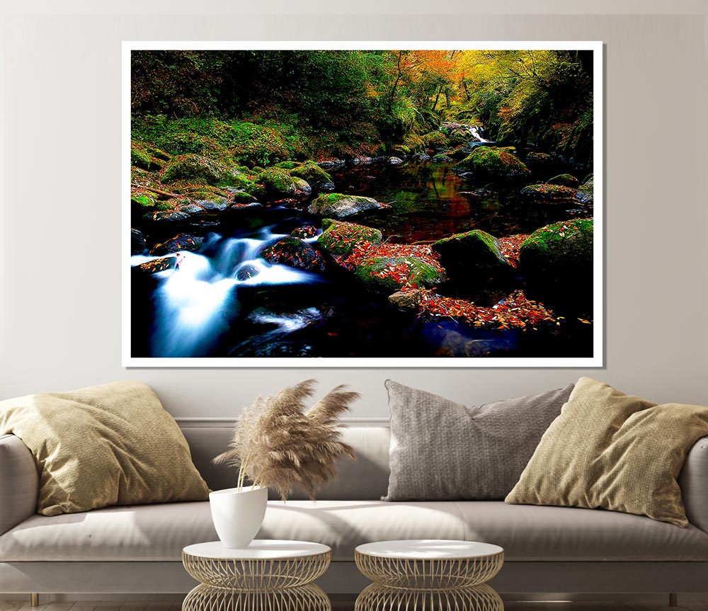 Autumn Forest River Print Poster Wall Art