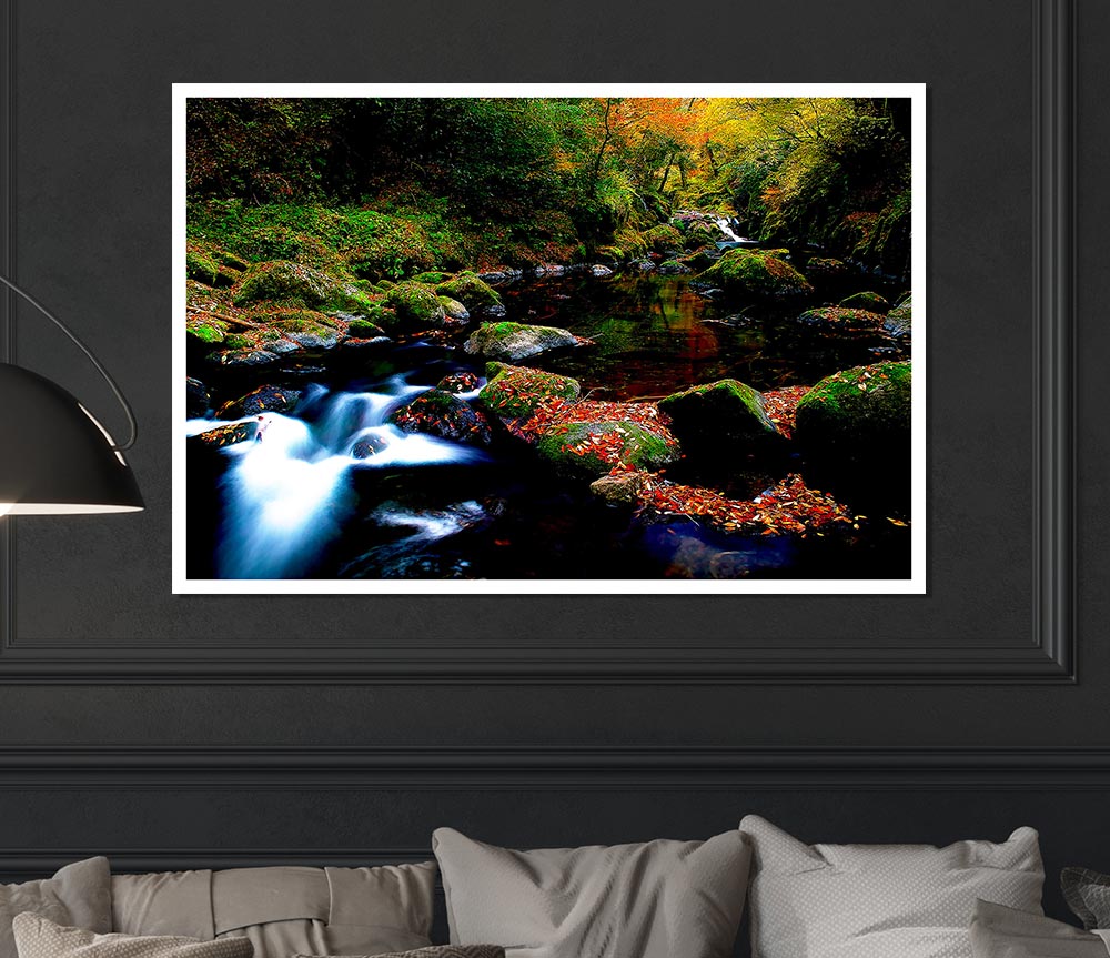 Autumn Forest River Print Poster Wall Art