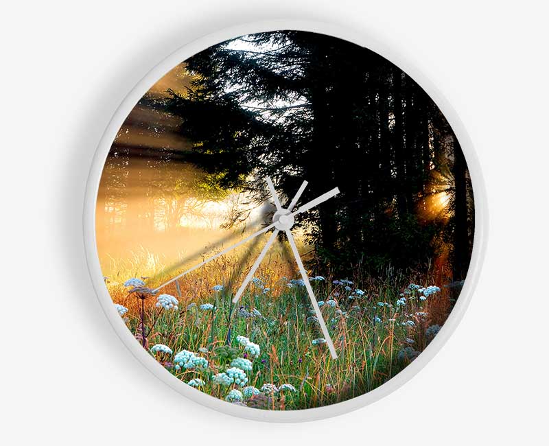 Sunrays Through The Forest Flowers Clock - Wallart-Direct UK