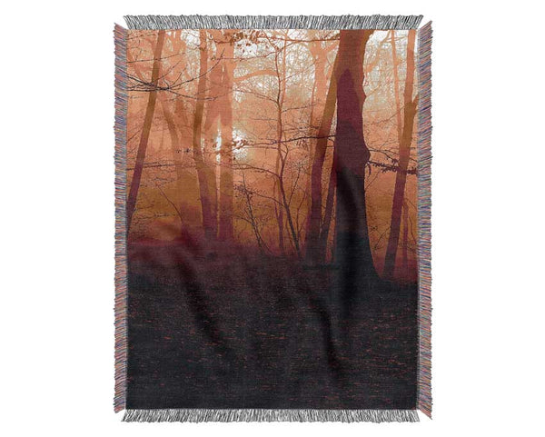 Golden Forest At First Light Woven Blanket