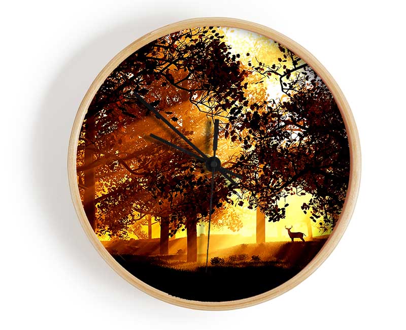 Sunrays Through The Deer Forest Clock - Wallart-Direct UK