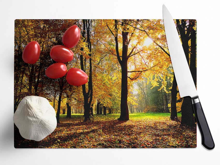 Autumn Season Glass Chopping Board