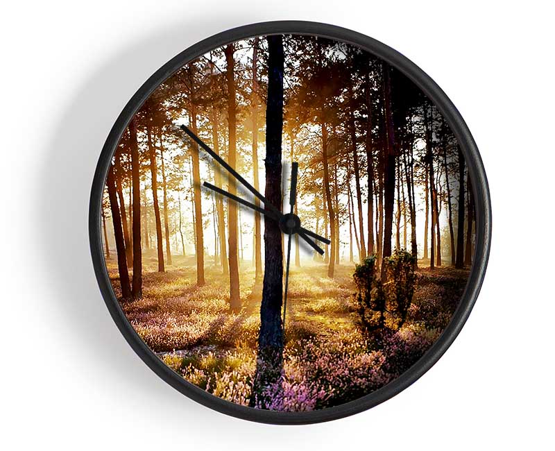 Pink Forest Beams Clock - Wallart-Direct UK