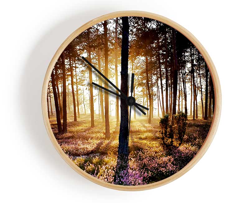 Pink Forest Beams Clock - Wallart-Direct UK