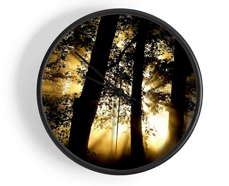 Golden Sun Beam Forest Clock - Wallart-Direct UK