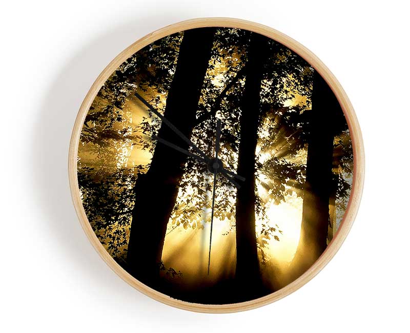 Golden Sun Beam Forest Clock - Wallart-Direct UK