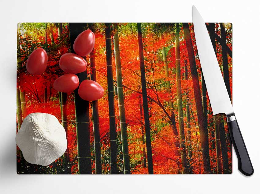 Red Autumn Forest Glass Chopping Board