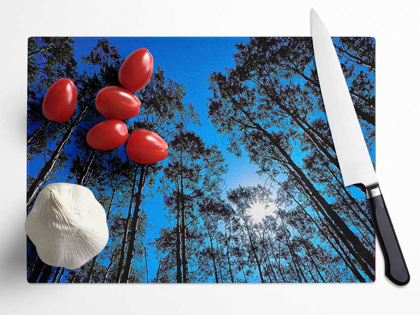 Blue Tree Top Skys Glass Chopping Board